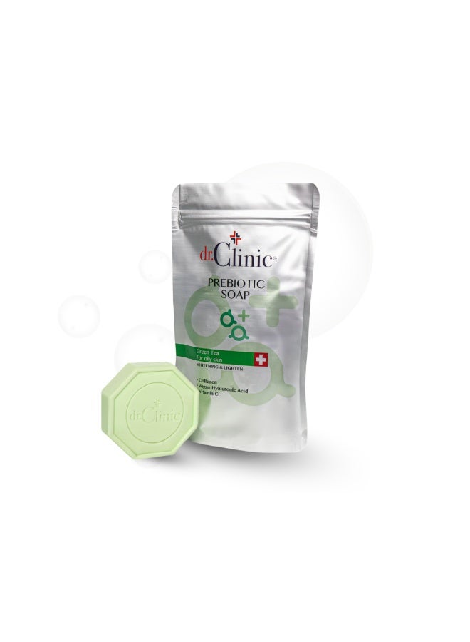 dr.Clinic DR. CLINIC | Prebiotic Soap for Oily Skin | Green Tea, Collagen, Vitamin C | Oil Control, Pore Cleansing & Brightening | Refreshing Daily Cleansing Bar | 100g - Image 1