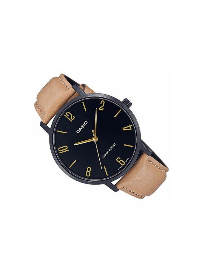CASIO - Casio MTP-VT01BL-1B Men's Minimalistic Black IP Leather Band Black Dial 3-Hand Analog Watch - Image 1
