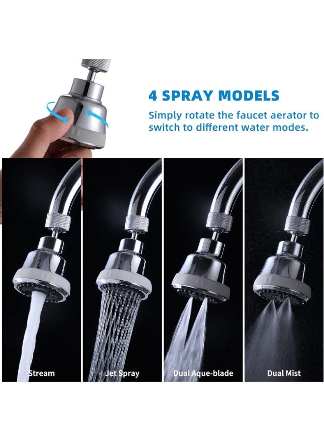 4 Spray Modes Faucet Aerator,360 Degree Faucet Sprayer Attachment,Big Angle Kitchen Faucet Aerator,Swivel Faucet Extender,Sink Sprayer Attachment for faucet,55/64 inch Female Thread (Chrome) - Image 3