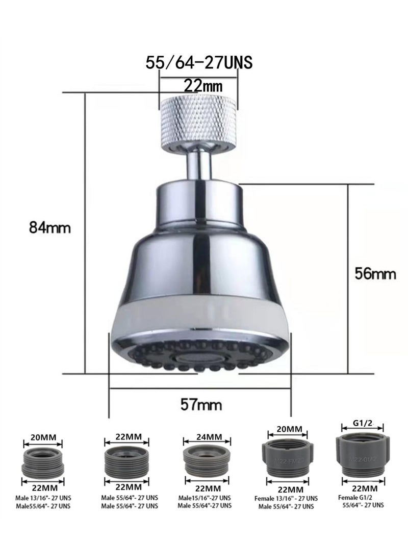 4 Spray Modes Faucet Aerator,360 Degree Faucet Sprayer Attachment,Big Angle Kitchen Faucet Aerator,Swivel Faucet Extender,Sink Sprayer Attachment for faucet,55/64 inch Female Thread (Chrome) - Image 2