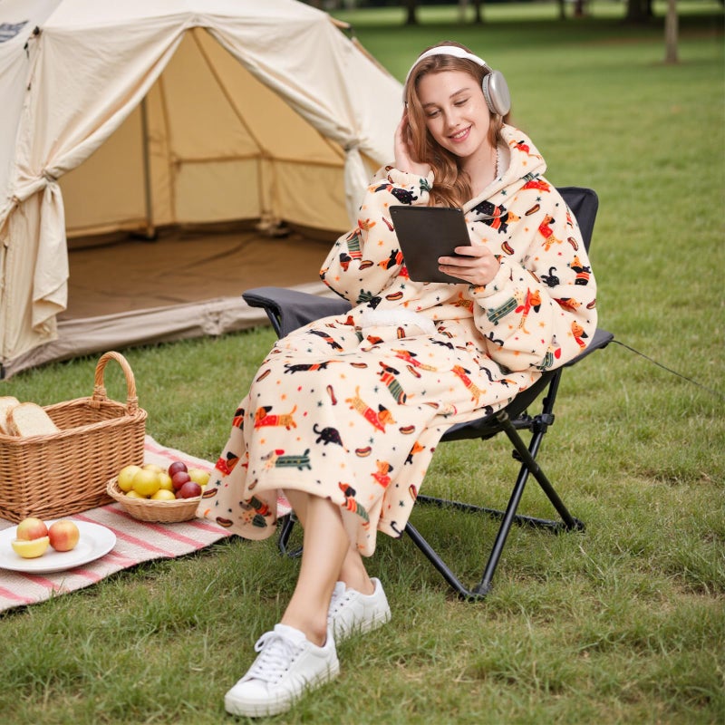 Fiosnow Wearable Blanket Gift for Women & Men Sherpa Flannel Blanket Hoodie Long Warm and Cozy Blanket with Giant Pocket,Dachshund Printed - Image 5
