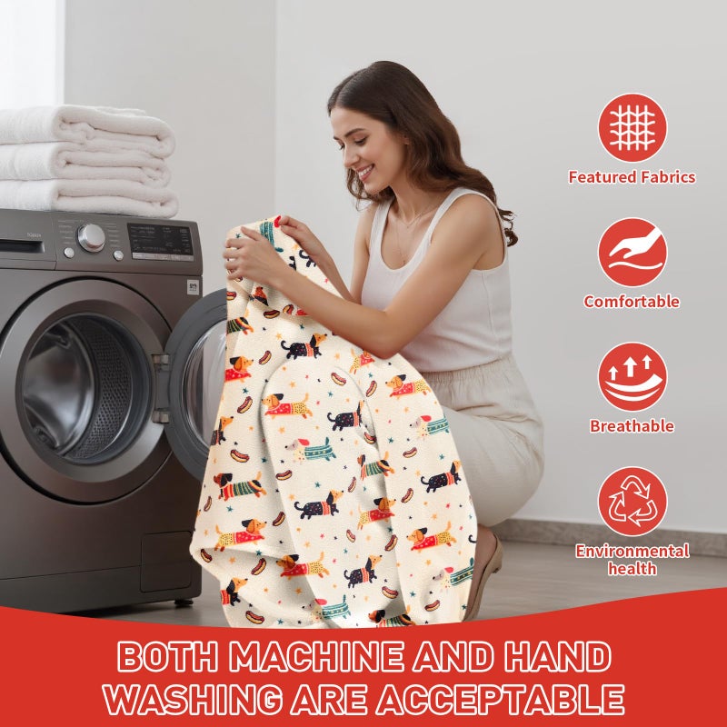 Fiosnow Wearable Blanket Gift for Women & Men Sherpa Flannel Blanket Hoodie Long Warm and Cozy Blanket with Giant Pocket,Dachshund Printed - Image 4