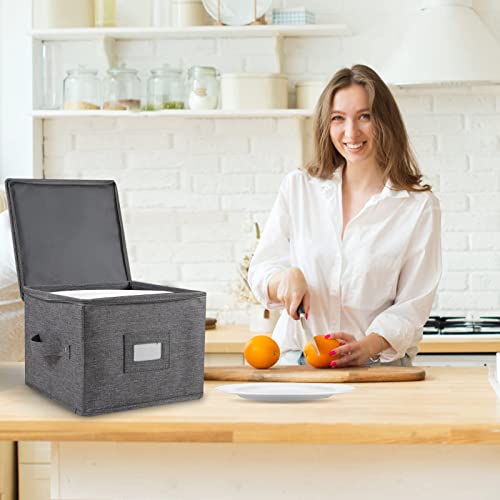 popoly China Storage Containers Hard Shell Inside 10" W x 8" H, Salad Plate Storage Containers for Dishes, Dinnerware with 24 Felt Dividers, Hold 24 Plates, Foldable and Stackable (2 Pack Grey) - Image 5