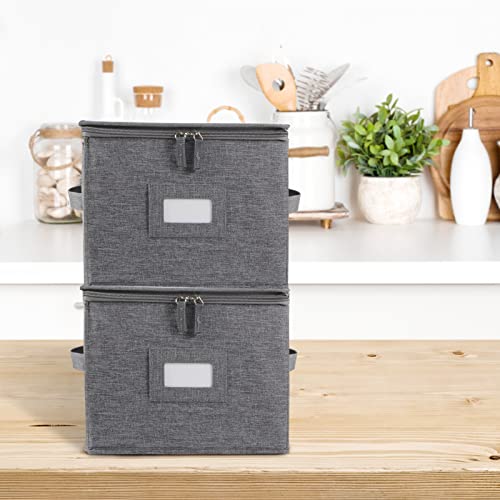 popoly China Storage Containers Hard Shell Inside 10" W x 8" H, Salad Plate Storage Containers for Dishes, Dinnerware with 24 Felt Dividers, Hold 24 Plates, Foldable and Stackable (2 Pack Grey) - Image 2