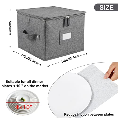 popoly China Storage Containers Hard Shell Inside 10" W x 8" H, Salad Plate Storage Containers for Dishes, Dinnerware with 24 Felt Dividers, Hold 24 Plates, Foldable and Stackable (2 Pack Grey) - Image 4