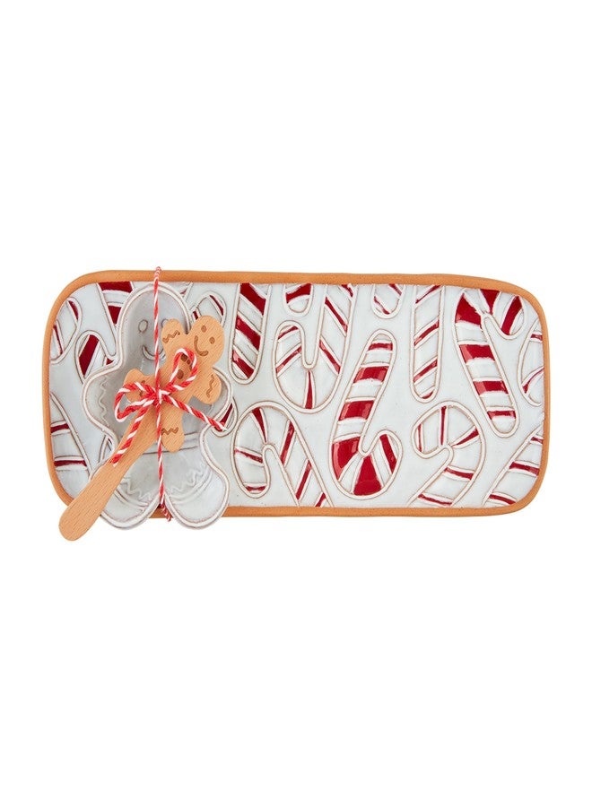 Mud Pie Gingerbread And Candy Tray Dip; tray 4 1/2" x 13" | dip 4 1/2" x 3 1/2" | spreader 5 1/2"