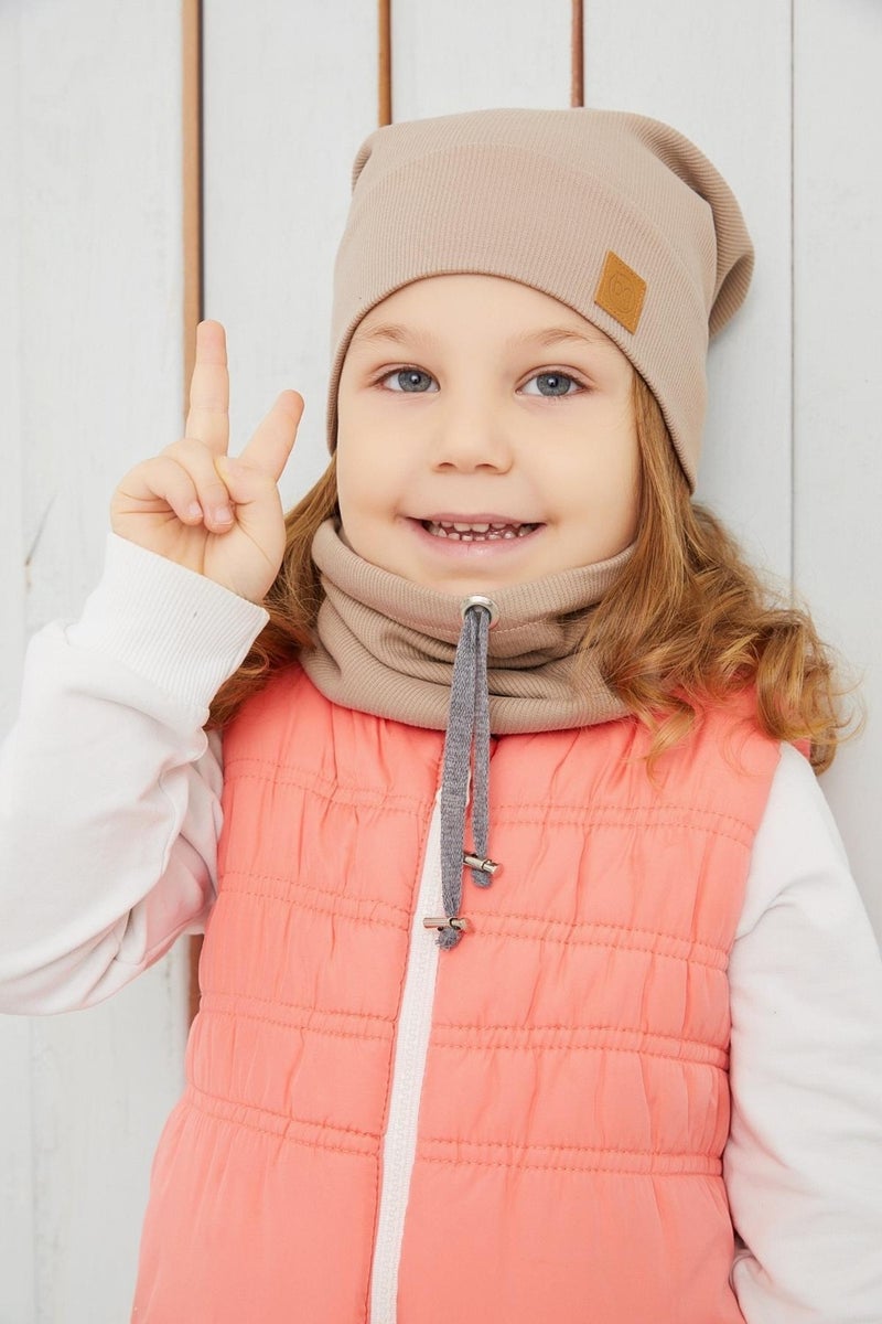Babygiz Girl's Brown String Hat Beanie Neck Collar Set Cotton Camisole  - Image 3