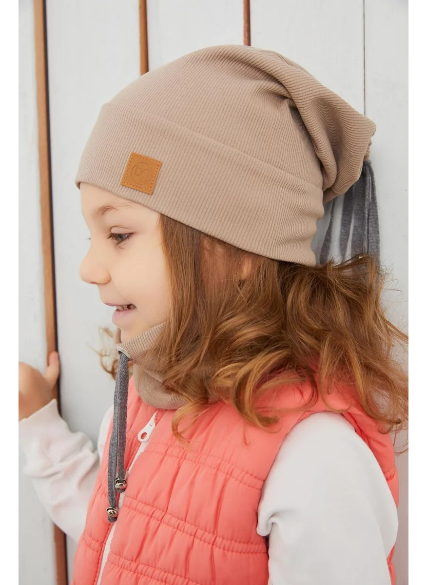 Babygiz Girl's Brown String Hat Beanie Neck Collar Set Cotton Camisole