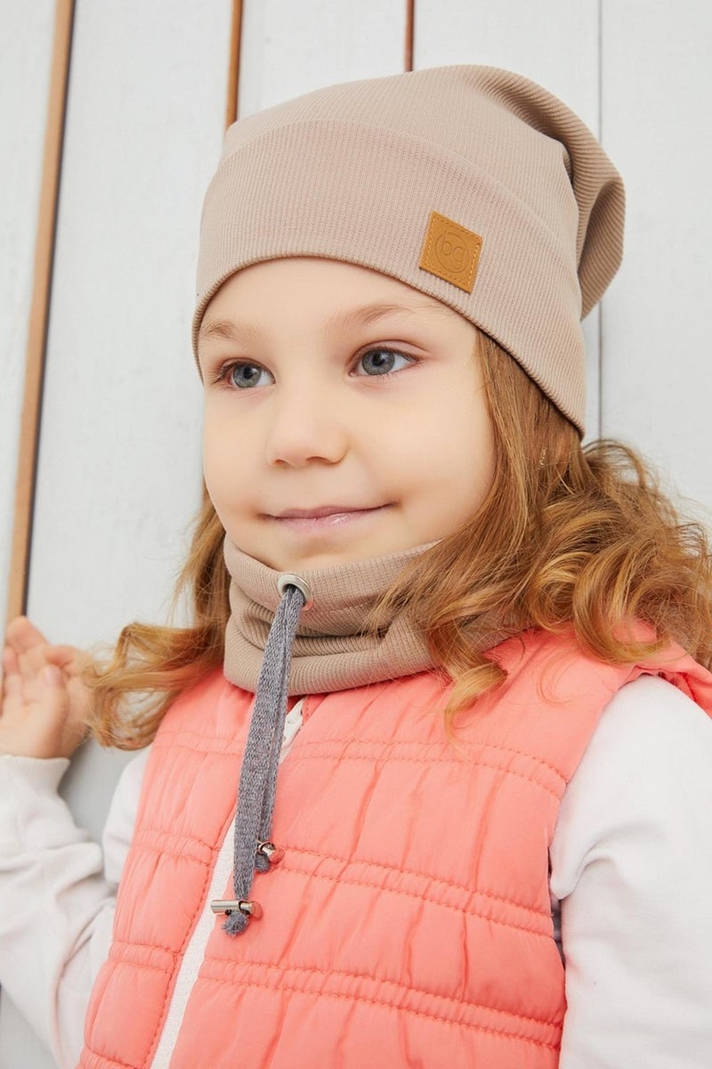 Babygiz Girl's Brown String Hat Beanie Neck Collar Set Cotton Camisole  - Image 2