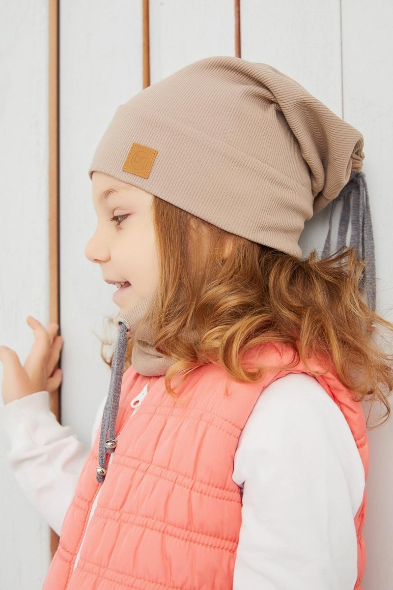 Babygiz Girl's Brown String Hat Beanie Neck Collar Set Cotton Camisole  - Image 4