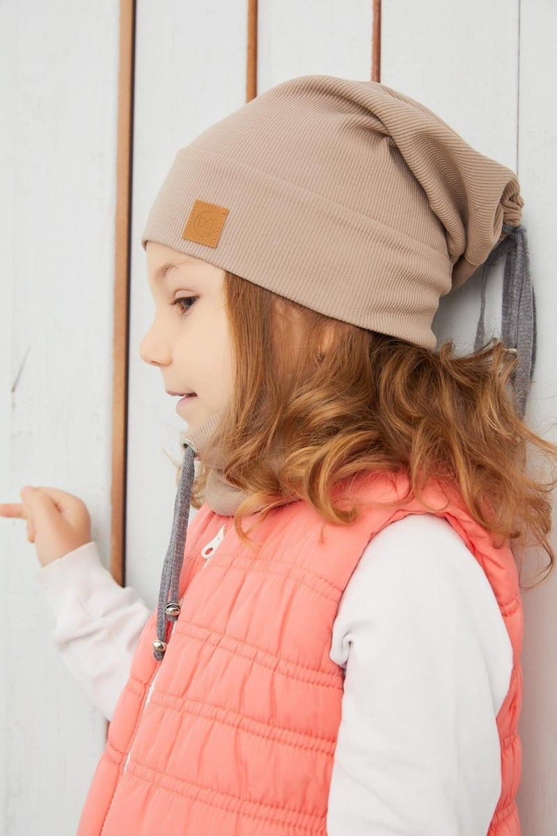 Babygiz Girl's Brown String Hat Beanie Neck Collar Set Cotton Camisole  - Image 5