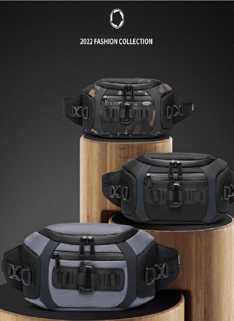 Eckek - OZUKO New Sports Waist Bag Men's Multifunctional Chest Bag Tactical Small Chest Bag - Image 1