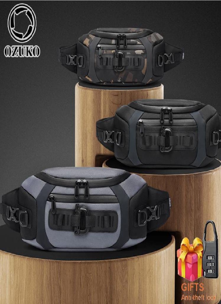 Eckek - OZUKO New Sports Waist Bag Men's Multifunctional Chest Bag Tactical Small Chest Bag - Image 1