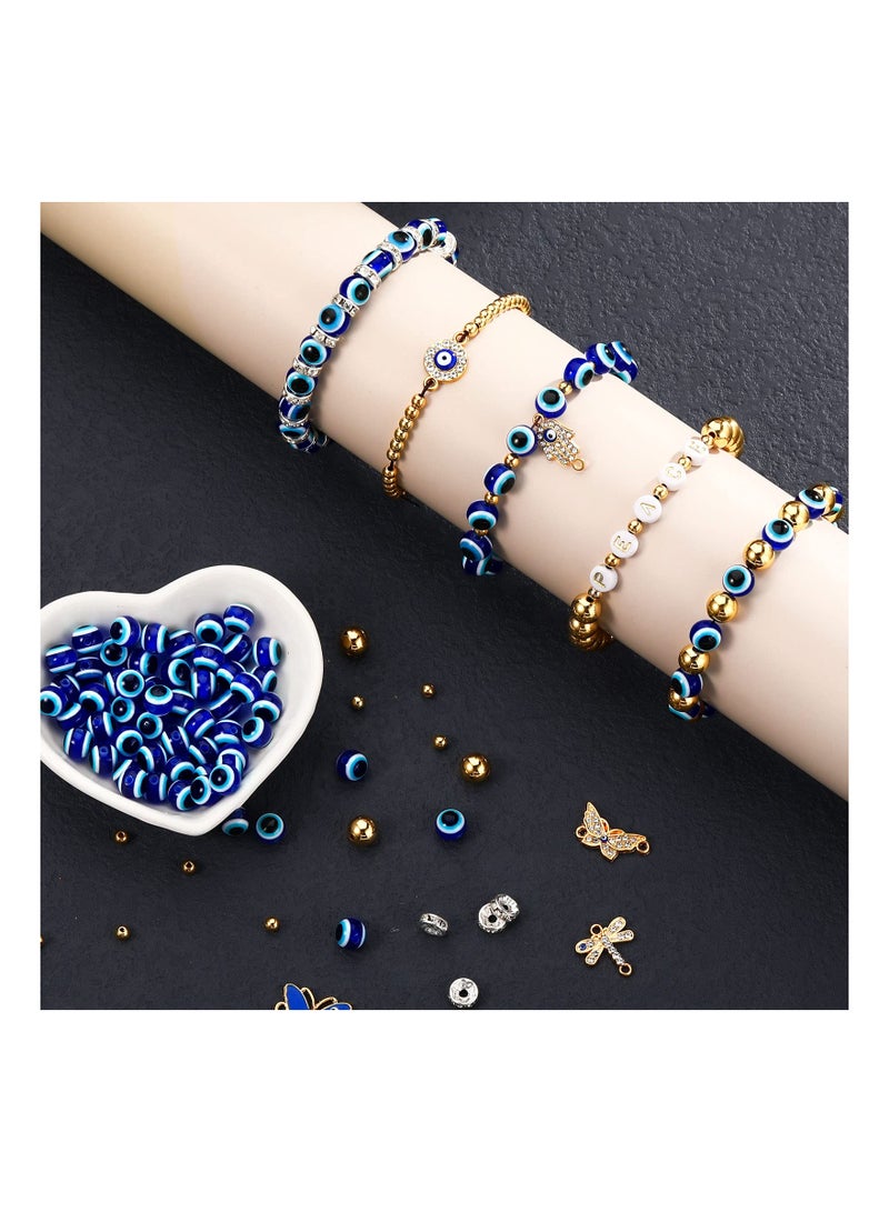 920 Pieces Eye Beads Kits Includes 20 Eye Rhinestone Charms 100 Eye Beads,100 Rondelle Spacer Bead, 500 4mm and 200 8mm Round Beaded (Gold) - Image 3