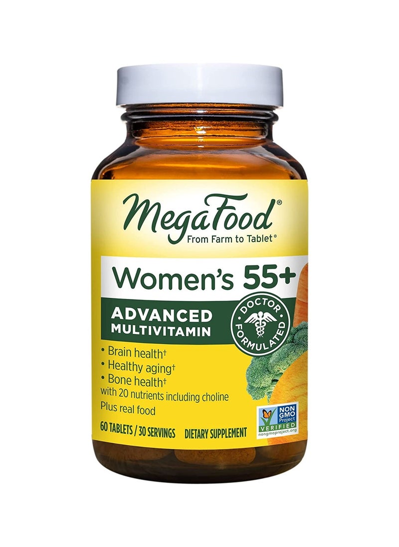 MegaFood - MegaFood Women's 55+ Advanced Multivitamin -Brain health,Healthy aging,bone health with 20 nutrients including choline Plus real food - Dietary Supplement 60 Tablets / 30 servings - Image 1