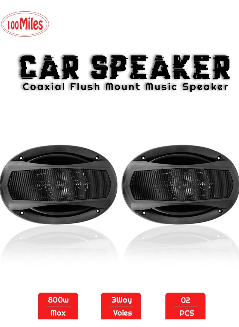 100Miles - Car Speaker 3-Way Speaker 48W/800W Speaker 6x9" Coaxial Flush Mount Music Speaker 2 Pcs Set - 100 Miles - Image 1