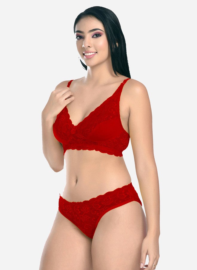 FIMS Women Pack of 2 Red Lace Lingerie Set - Image 4