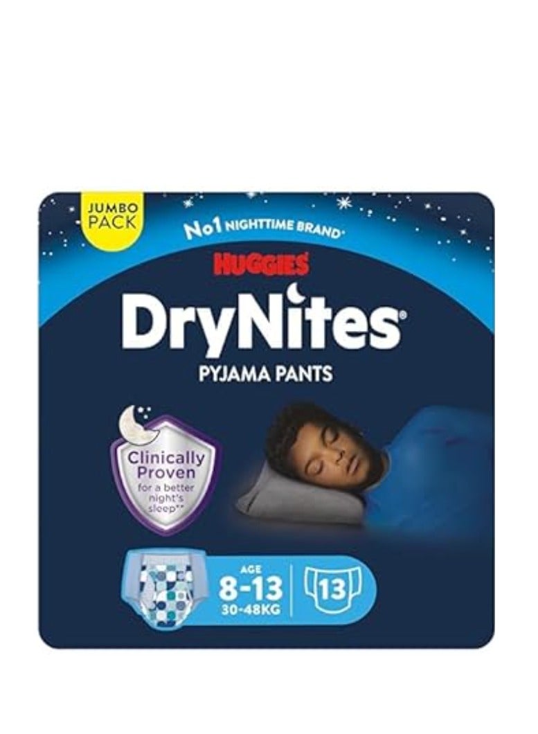 HUGGIES سراويل بيجاما جافة للأولاد، L، 30-48 كجم، 8-13 سنوات، عبوة كبيرة، 13 قطعة
