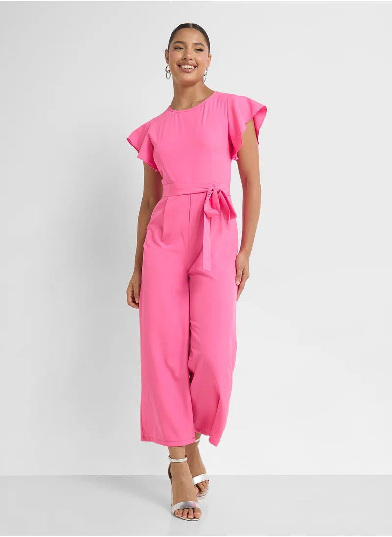 Ginger Ruffle Sleeve Belt Tie Up Detail Jumpsuit