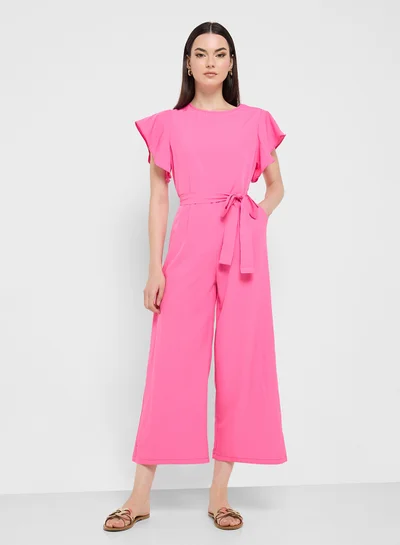 Ginger Ruffle Sleeve Belt Tie Up Detail Jumpsuit