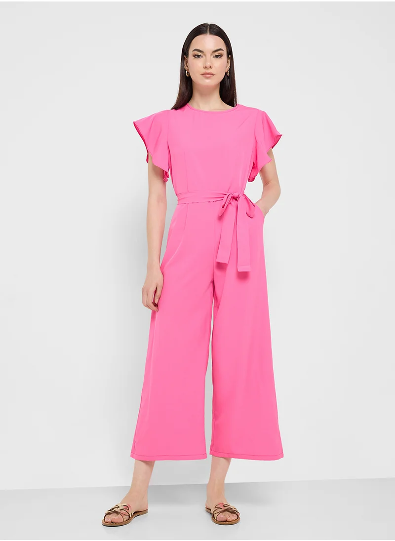 Ginger Ruffle Sleeve Belt Tie Up Detail Jumpsuit