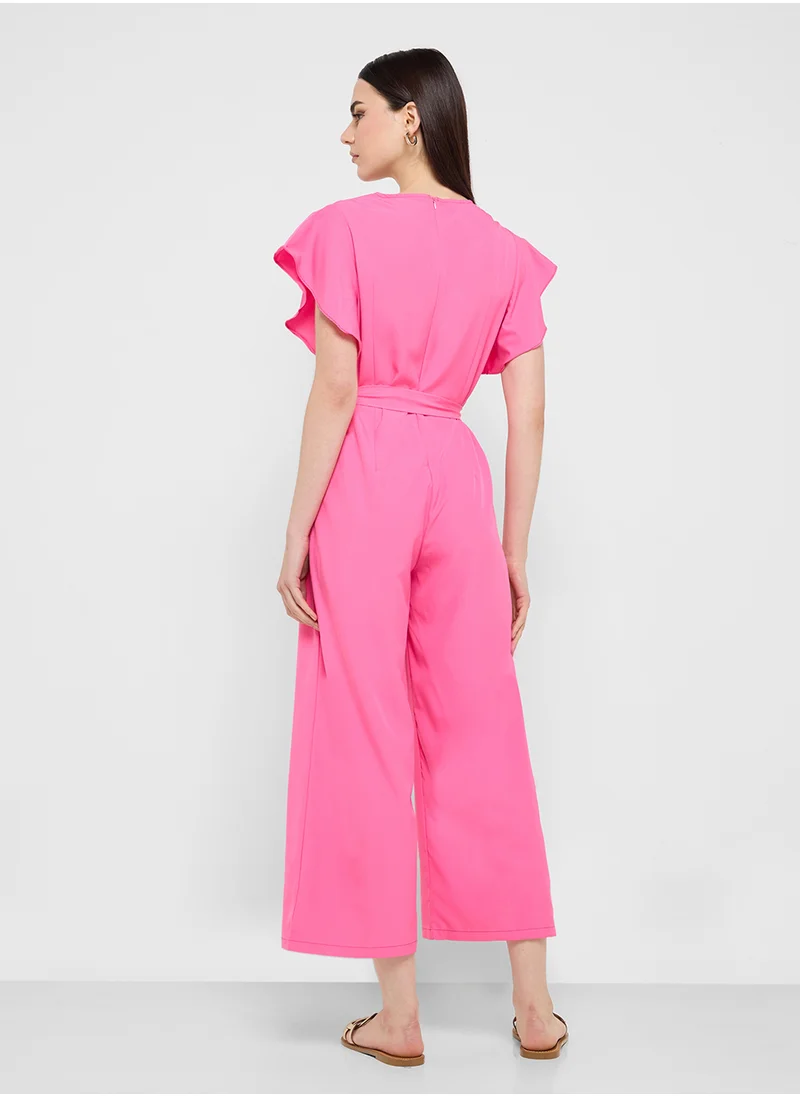 Ginger Ruffle Sleeve Belt Tie Up Detail Jumpsuit
