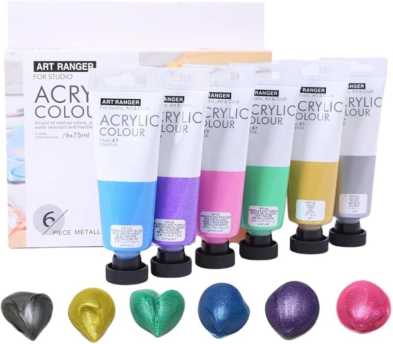 ART RANGERS Acrylic Metallic Colors Tubes Set, 6 Piece, 75Ml - Multicolor