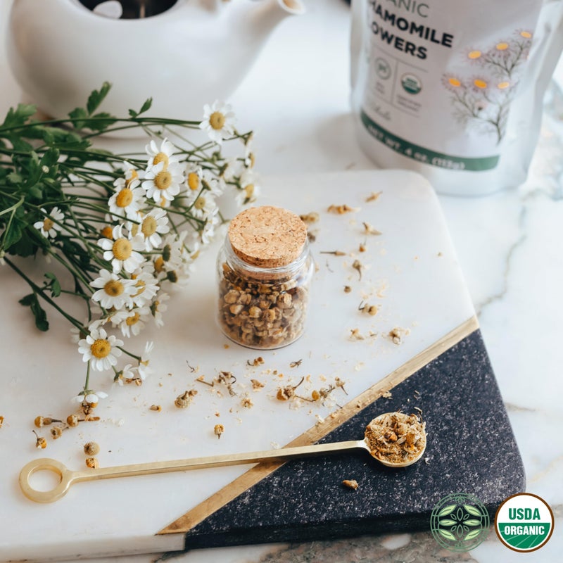 Elanen Naturals Organic Chamomile Flowers 4 oz. (113g), USDA Certified Organic Camomile Manzanilla Tea Loose Leaf, German Chomomile Golden Chamomeal Herb, Whole - Image 5