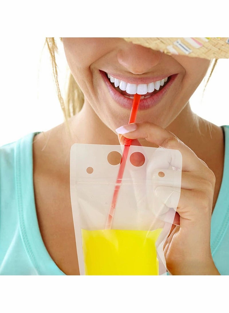 XiuWoo 50 PCS Stand-Up Plastic Drink Pouches Bags with Straws, Heavy Duty Hand-Held Translucent Reclosable Ice Bag, Non-Toxic, for Smoothie, Cold and Hot Drinks, Party Beverage  - Image 3