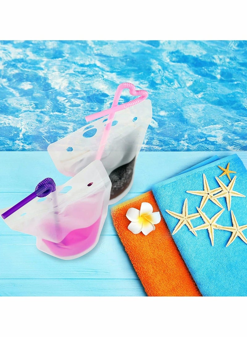 XiuWoo 50 PCS Stand-Up Plastic Drink Pouches Bags with Straws, Heavy Duty Hand-Held Translucent Reclosable Ice Bag, Non-Toxic, for Smoothie, Cold and Hot Drinks, Party Beverage  - Image 5