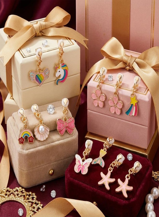 PASEMM 12 Pairs Kids Clip-on Earrings - Cute Unicorn Designs, Non-Pierced Dress Up Alloy Jewelry for 4-12 Year Old Girls Birthday Christmas Valentine's Day Holiday Gifts,Party favors Kids Toys - Image 3
