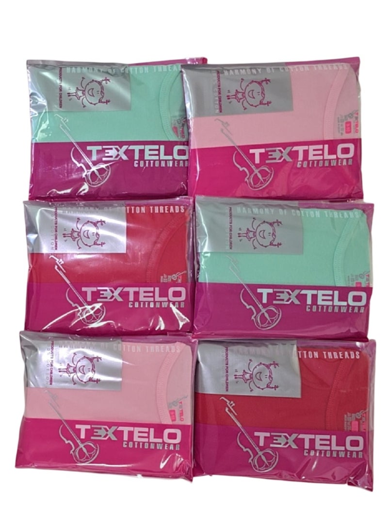 تكستيلو طقم ملابس داخلية قطن للبنات من تيكستيلو 6 قطع سترات وبناطيل قصيرة الألوان زهري احمر اخضر - Image 2