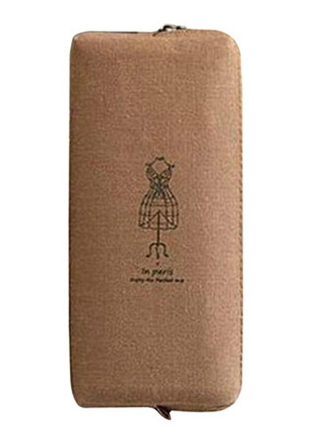 NIBEMINENT Retro Canvas Zipper Pen Purse Brown 
