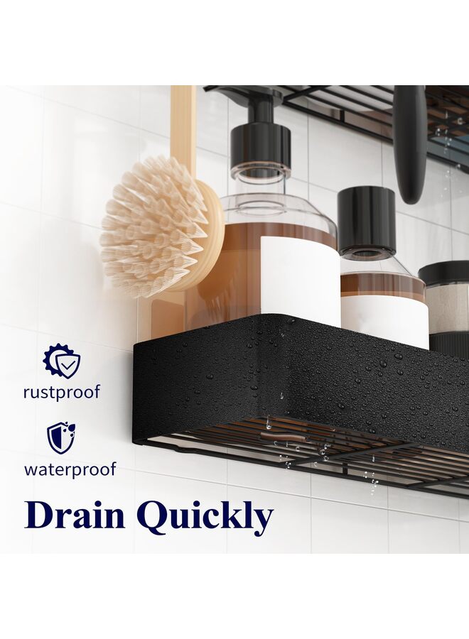 حامل دش - منظم دش لاصق مكون من قطعتين، رفوف دش بدون مثقاب للدش الداخلي، رف دش من الفولاذ المقاوم للصدأ للحمام، أسود (B) - Image 4