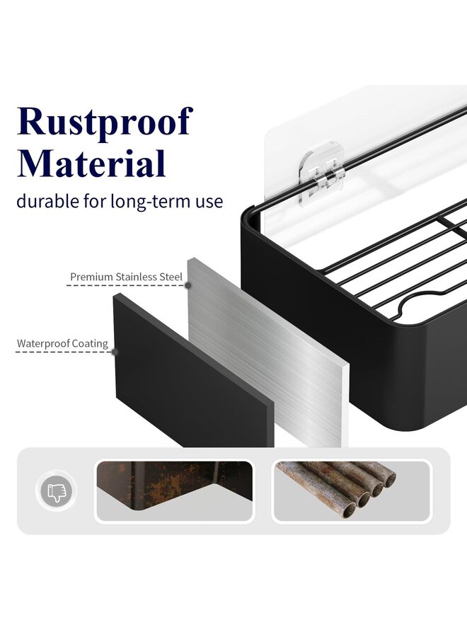حامل دش - منظم دش لاصق مكون من قطعتين، رفوف دش بدون مثقاب للدش الداخلي، رف دش من الفولاذ المقاوم للصدأ للحمام، أسود (B) - Image 2
