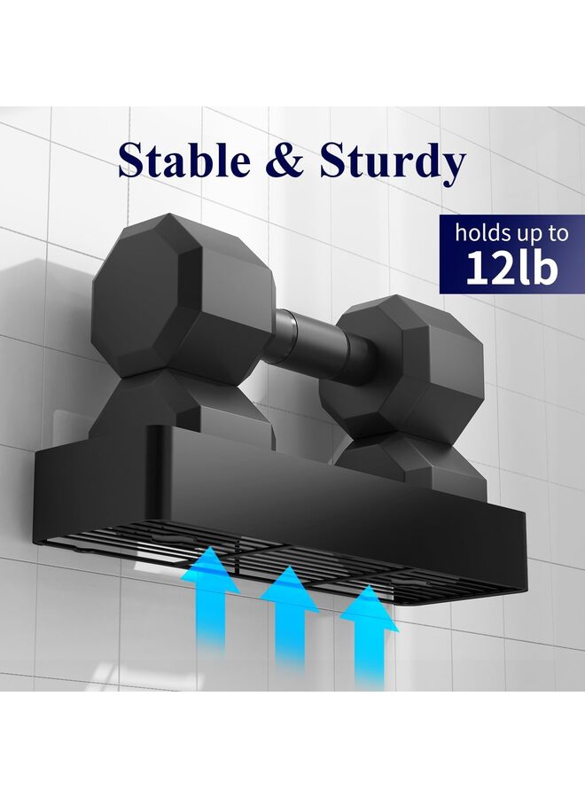 حامل دش - منظم دش لاصق مكون من قطعتين، رفوف دش بدون مثقاب للدش الداخلي، رف دش من الفولاذ المقاوم للصدأ للحمام، أسود (B) - Image 3