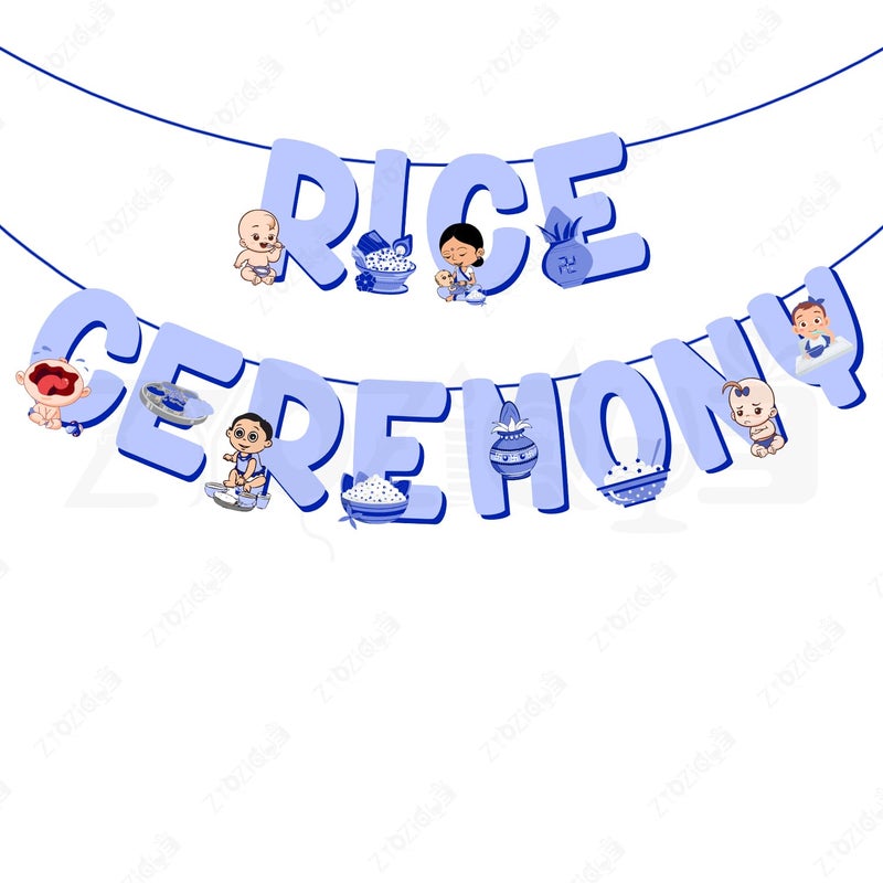 Zyozique Zyozique® Rice Ceremony Decorations Items/Rice Ceremony Paper Banner/Baby Photoshoot Paper Banner for Rice Ceremony (Blue)  - Image 1