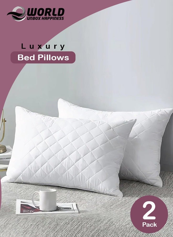 Eworld 2-Pack Hotel-quality White bed Pillows, Diamond Quilted for Side & Stomach Sleepers, Hypoallergenic, Soft & Fluffy, Lightweight & Breathable with Durable Polyester Filling for Supreme Comfort (50x75 cm) - Image 1