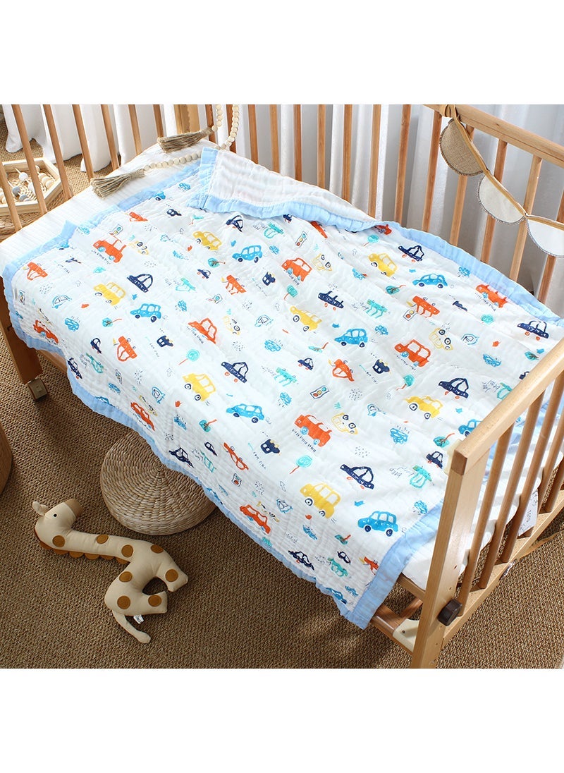 1 x 5 pcs 6-Layer Cotton Gauze Baby Bath Towel Cartoon Car Bus 【Broadside】】