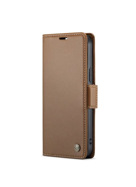 Flip Wallet Case For iPhone 15 Pro Max [RFID Blocking] PU Leather Wallet Flip Folio Case with Card Holder Kickstand Shockproof Phone Cover (Brown)