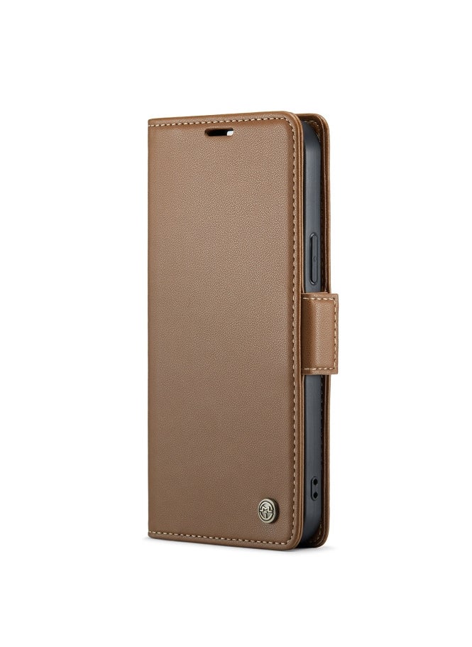 Flip Wallet Case For iPhone 15 Pro Max [RFID Blocking] PU Leather Wallet Flip Folio Case with Card Holder Kickstand Shockproof Phone Cover (Brown)
