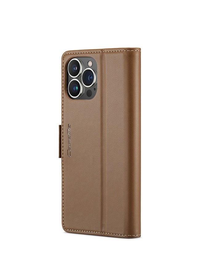 Flip Wallet Case For iPhone 15 Pro Max [RFID Blocking] PU Leather Wallet Flip Folio Case with Card Holder Kickstand Shockproof Phone Cover (Brown)