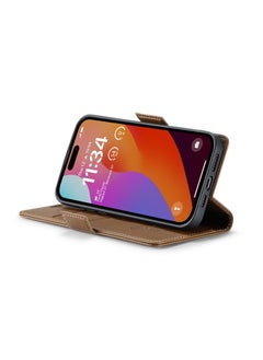 CaseMe Flip Wallet Case For iPhone 15 Pro Max [RFID Blocking] PU Leather Wallet Flip Folio Case with Card Holder Kickstand Shockproof Phone Cover (Brown)  - Image 4