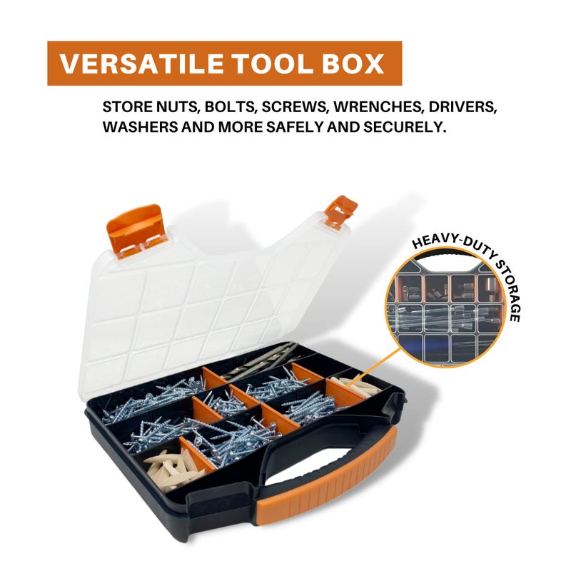 Massca Hardware Organizer box with dividers - 18 Compartments Small Parts Organizer with Accessible Hinged Lid - Durable Plastic Screw Organizer Store Nuts, Bolts, Screws, Nails, & Small Hardware - Image 4