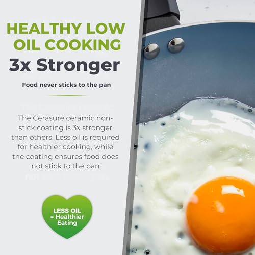 Tower Cerasure 26cm Ceramic Non-Stick Fry Pan/Skillet/Omelette Pan - Low-Oil Cooking, Quick & Even Heating, Gas & Induction Compatible, Soft-Touch Handle, 100% Toxin Free,1.5-Year Warranty - Image 4