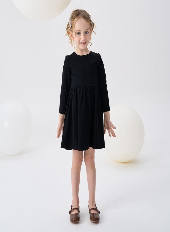 pureborn Baby Girls Dress Halloween Long Sleeve Swing Cotton Playwear Dress Casual A-Line Dresses for Infant Girl 9-12 Months Solid Black - Image 4