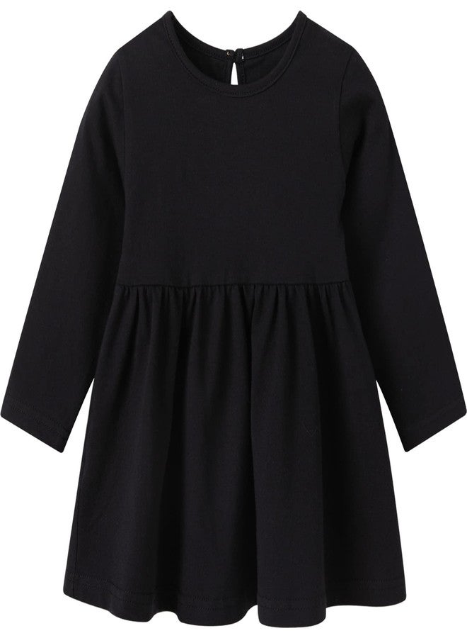 pureborn Baby Girls Dress Halloween Long Sleeve Swing Cotton Playwear Dress Casual A-Line Dresses for Infant Girl 9-12 Months Solid Black - Image 1