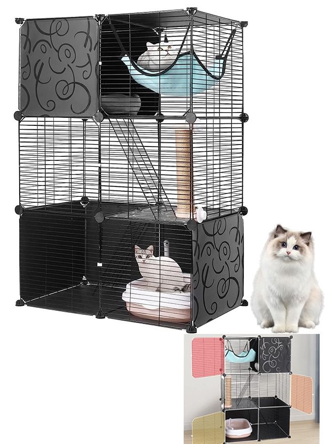 Generic 3-Tier Cat Cage Enclosures Cat Playpen Detachable Metal Wire Indoor Diy Kennels Crate Large Exercise Place With 2 Climbing Ladders For 1-2 Cats (Black) 70x35x105 Cm  - Image 1
