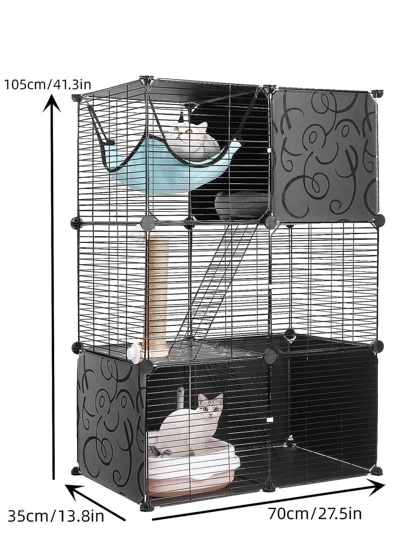 Generic 3-Tier Cat Cage Enclosures Cat Playpen Detachable Metal Wire Indoor Diy Kennels Crate Large Exercise Place With 2 Climbing Ladders For 1-2 Cats (Black) 70x35x105 Cm  - Image 2