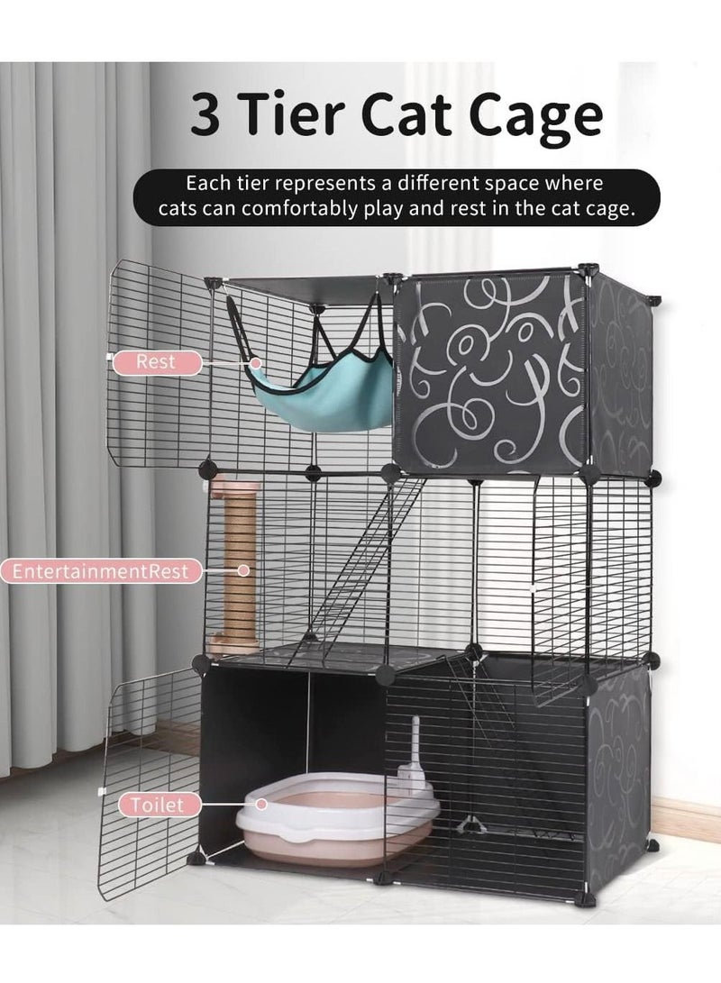 Generic 3-Tier Cat Cage Enclosures Cat Playpen Detachable Metal Wire Indoor Diy Kennels Crate Large Exercise Place With 2 Climbing Ladders For 1-2 Cats (Black) 70x35x105 Cm  - Image 4